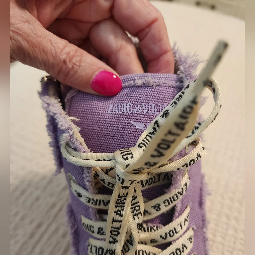 Zadig & Voltaire Lavender Distressed High-Top Cotton Canvas Sneakers Sz 40/9-9.5